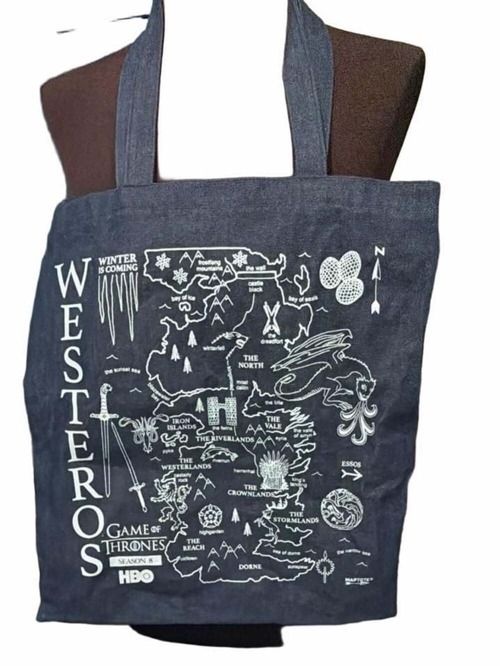 Maptote Game Of Thrones Season 8 Westeros Map Denim Tote Bag